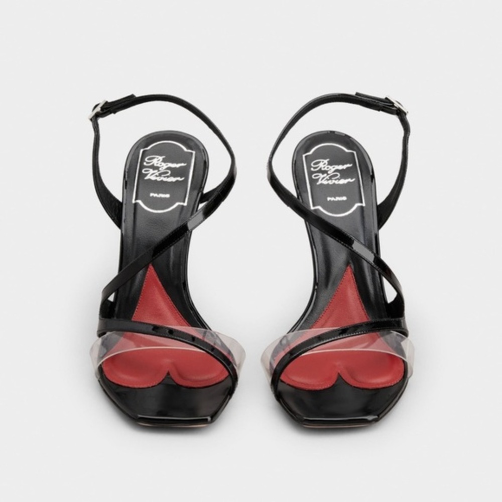 MSRP $1099 Roger Vivier Black and Clear Bold Heels